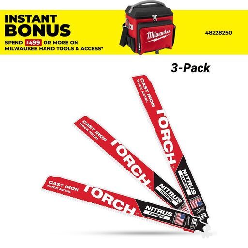 Milwaukee 48475362 (48005362) 3-Pack 230mm (9") 8TPI SAWZALL TORCH Reciprocating Saw Blade with NITRUS CARBIDE
