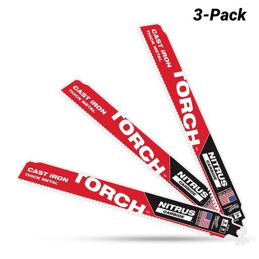Milwaukee 48475362 (48005362) 3-Pack 230mm (9") 8TPI SAWZALL TORCH Reciprocating Saw Blade with NITRUS CARBIDE – image 2