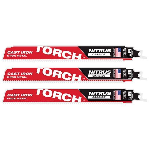 Milwaukee 48475362 (48005362) 3-Pack 230mm (9") 8TPI SAWZALL TORCH Reciprocating Saw Blade with NITRUS CARBIDE – image 5