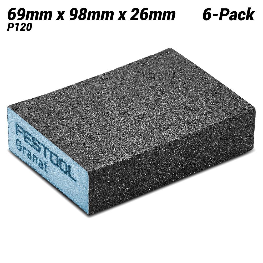 Lot De 6 éponges à Poncer Festool Granat Grain P120 - 69x98x26mm - Réf. 201082