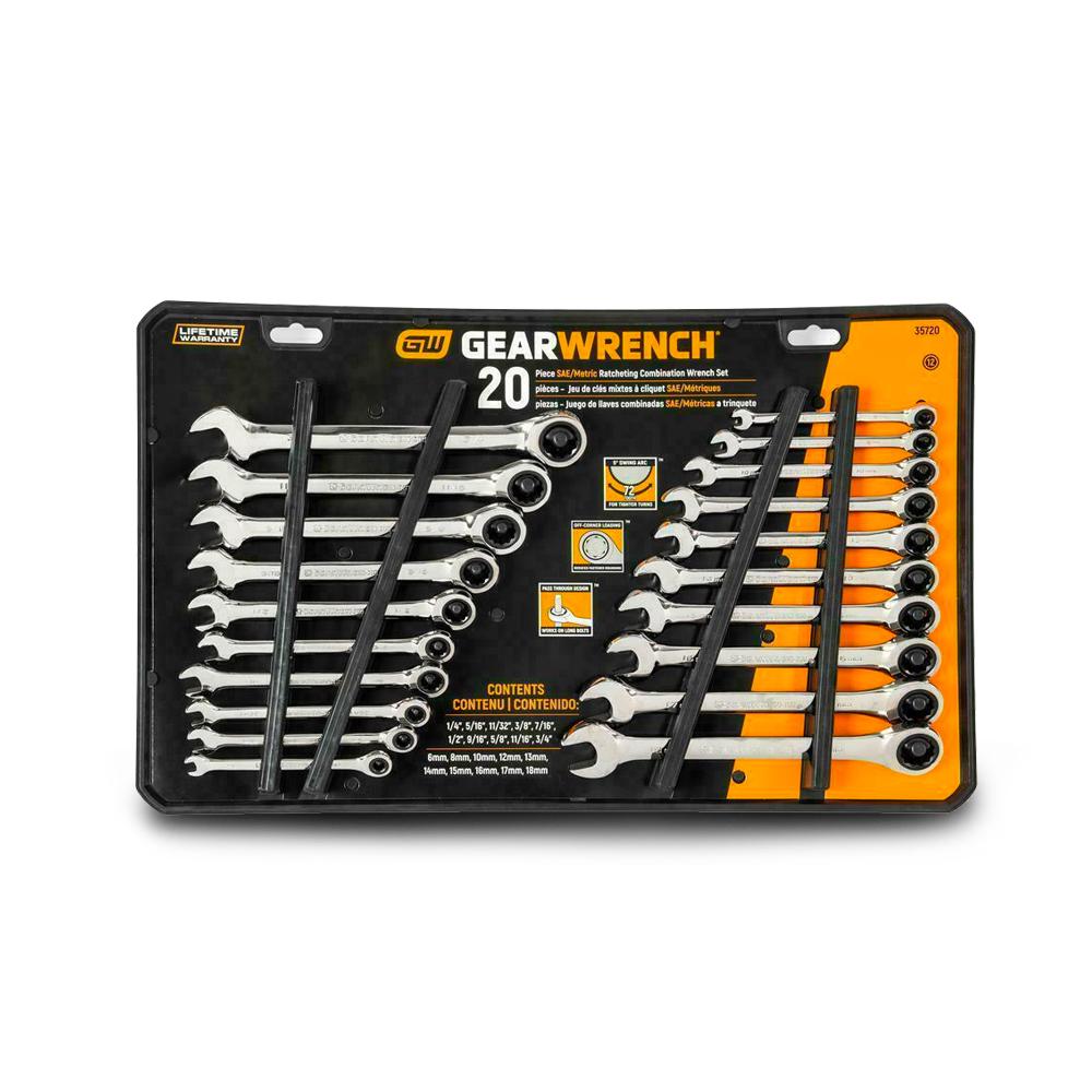 GEARWRENCH 35720-06 20pce Metric/SAE Combination Ratcheting Wrench Set – image 1