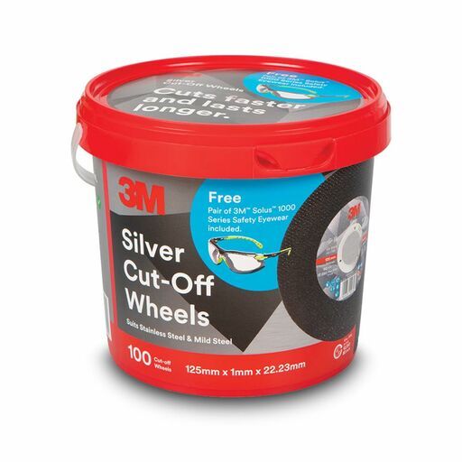 3M 7012879557 (AC019441313) 100-Pack 125mm x 1mm x 22.23mm Silver Cut-Off Wheel with Solus 1000 Series Safety Eyewear – image 4