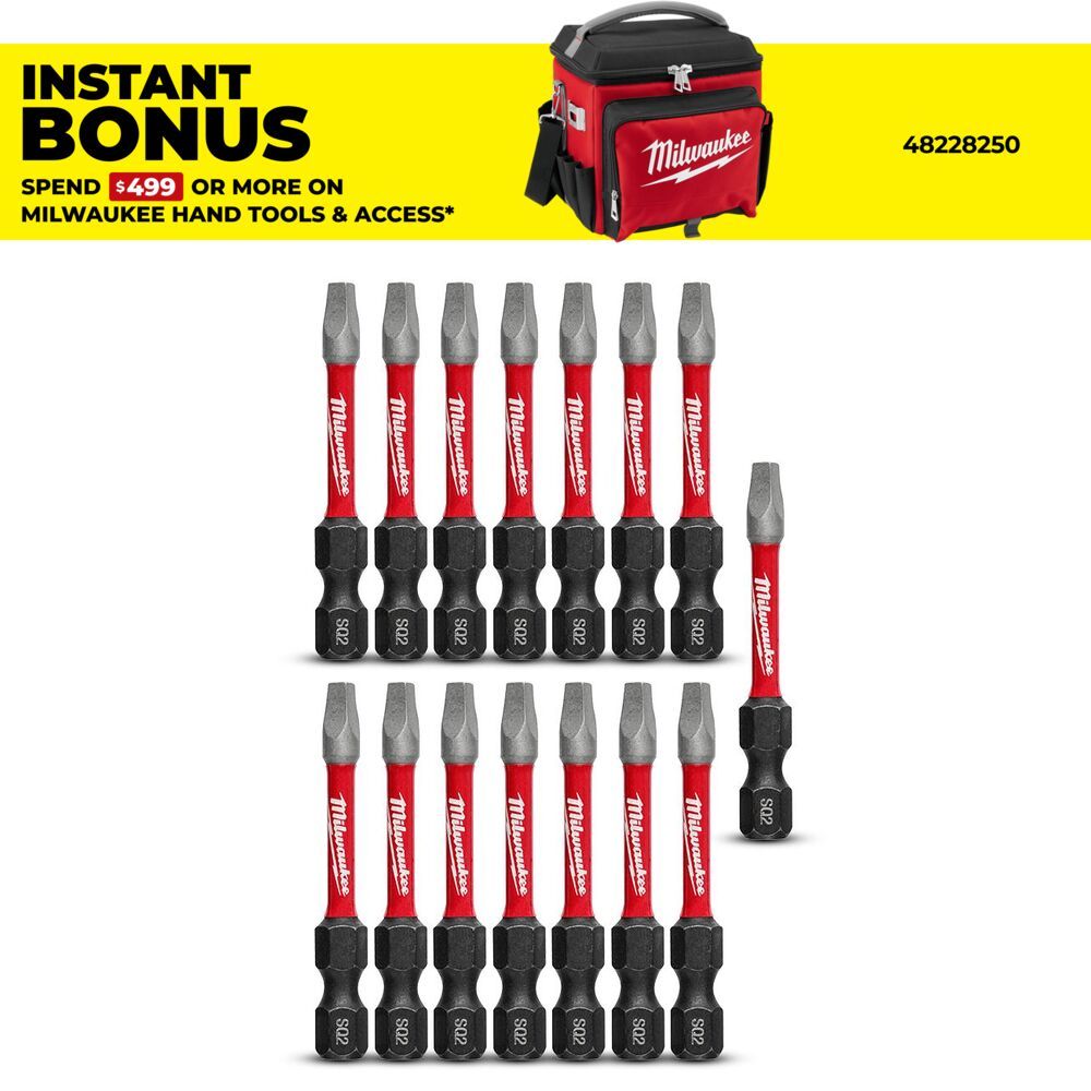 Milwaukee 48325010 15-Pack 50mm (2") SHOCKWAVE Square #2 Power Bit – image 1
