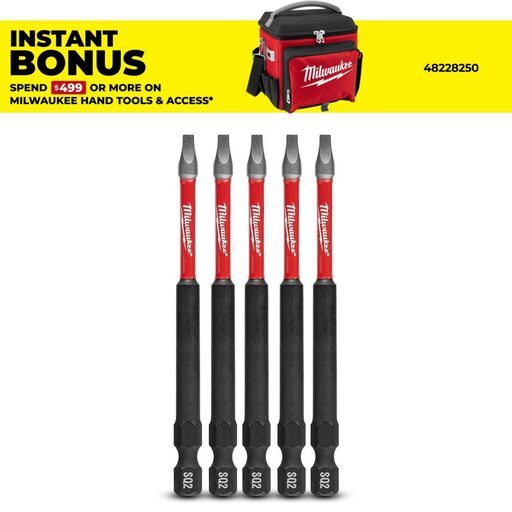 Milwaukee 48324574 5-Pack 89mm (3-1/2") SHOCKWAVE Square #2 Power Bit