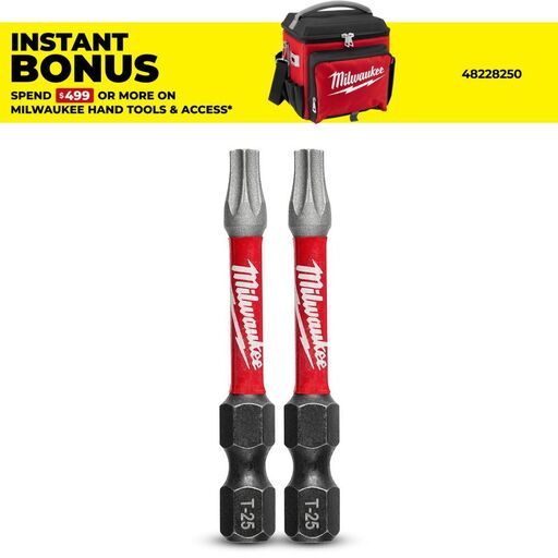 Milwaukee 48324985 2-Pack 50mm (2") SHOCKWAVE Torx T25  Power Bit