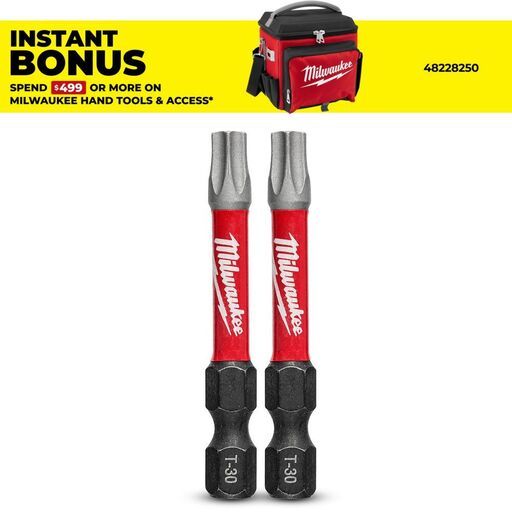 Milwaukee 48324914 2-Pack 50mm (2") SHOCKWAVE Torx T30 Power Bit