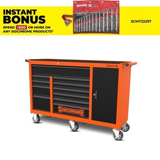 Sidchrome SCMT50276OB 11 Drawer Triple Bank Roller Cabinet - Orange & Black