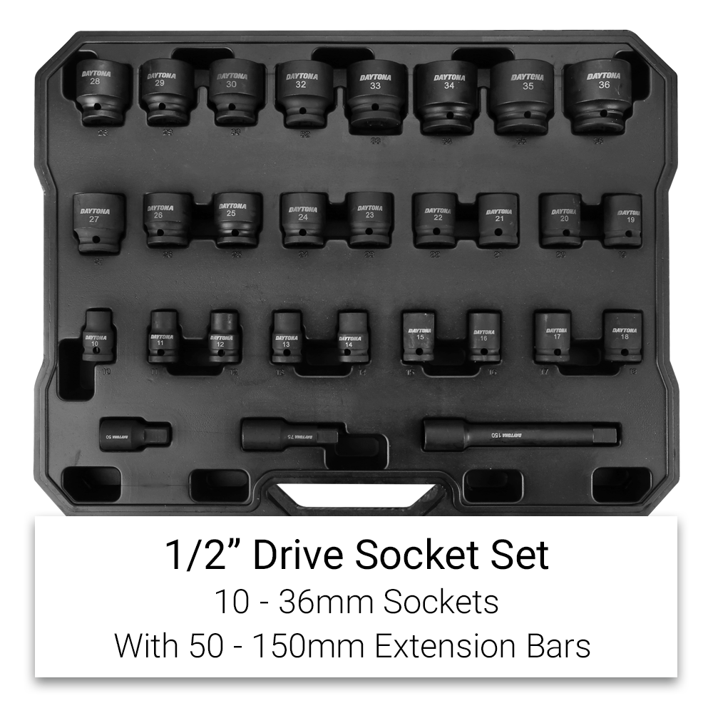 Daytona D29IES 29pce 1/2" Impact Driver 10-36mm Metric Socket & 50-150mm Extension Bar Set – image 2