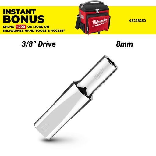 Milwaukee 45349092 3/8’’ Drive 8mm Metric 6-Point Deep Socket