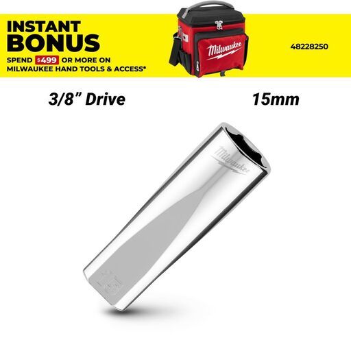 Milwaukee 45340015 3/8’’ Drive 15mm Metric 6-Point Deep Socket