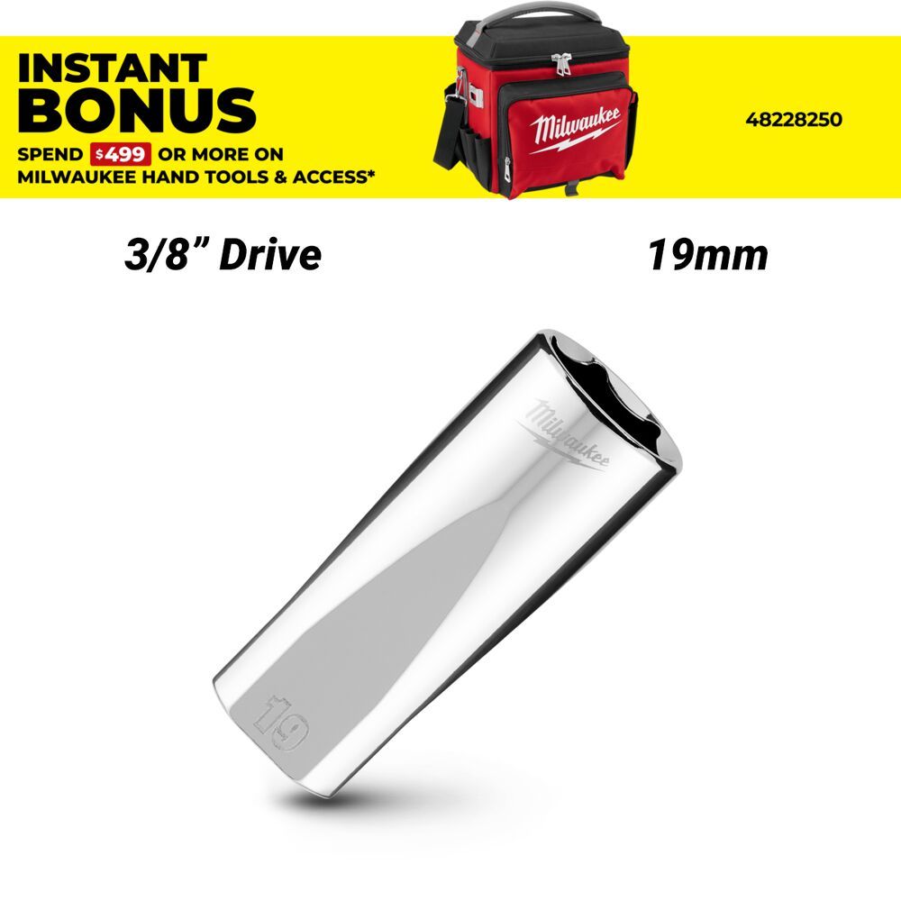 Milwaukee 45340119 3/8’’ Drive 19mm Metric 6-Point Deep Socket – image 1