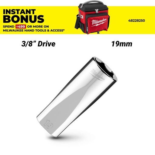 Milwaukee 45340119 3/8’’ Drive 19mm Metric 6-Point Deep Socket