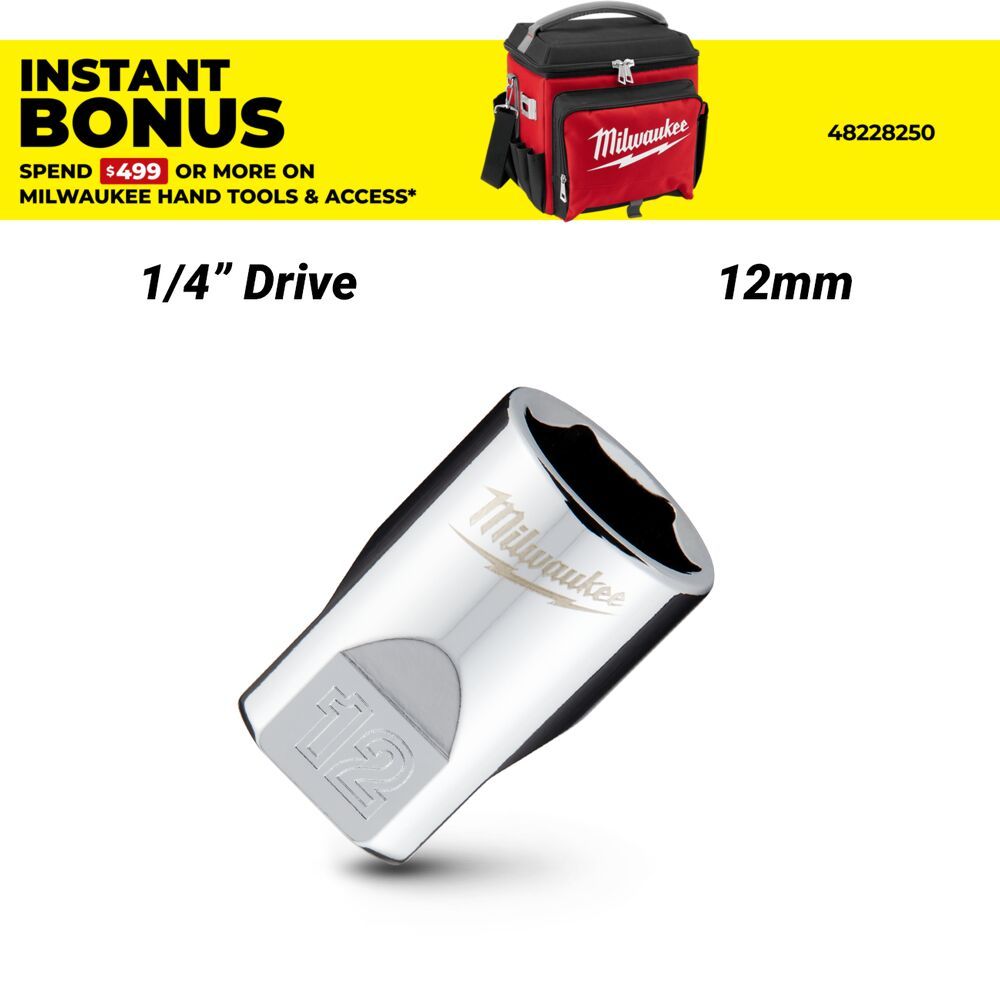 Milwaukee 45349038 1/4’’ Drive 12mm Metric 6-Point Standard Socket – image 1