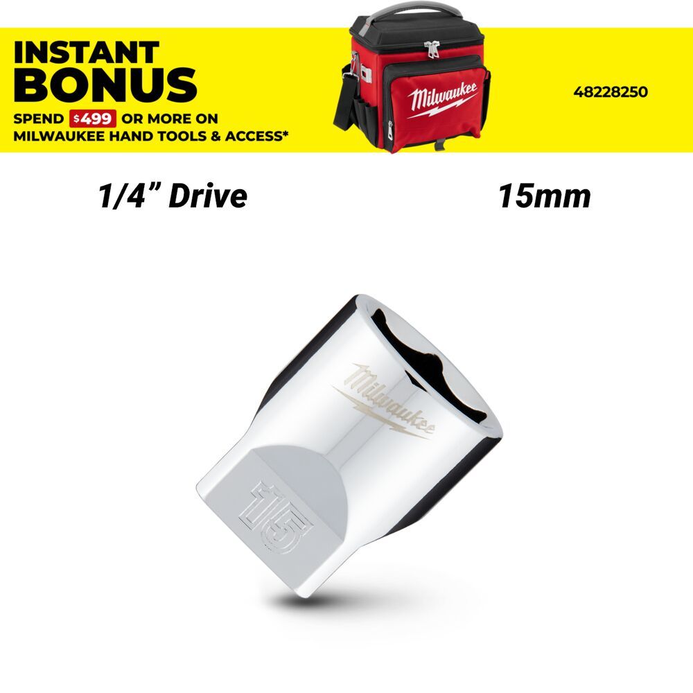 Milwaukee 45349041 1/4’’ Drive 15mm Metric 6-Point Standard Socket – image 1