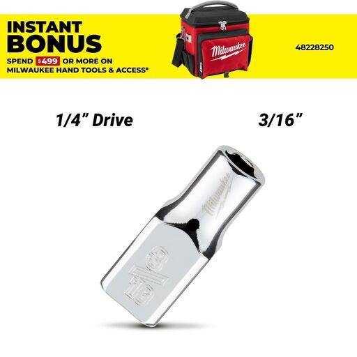 Milwaukee 45349001 1/4’’ Drive 3/16" SAE 6-Point Standard Socket