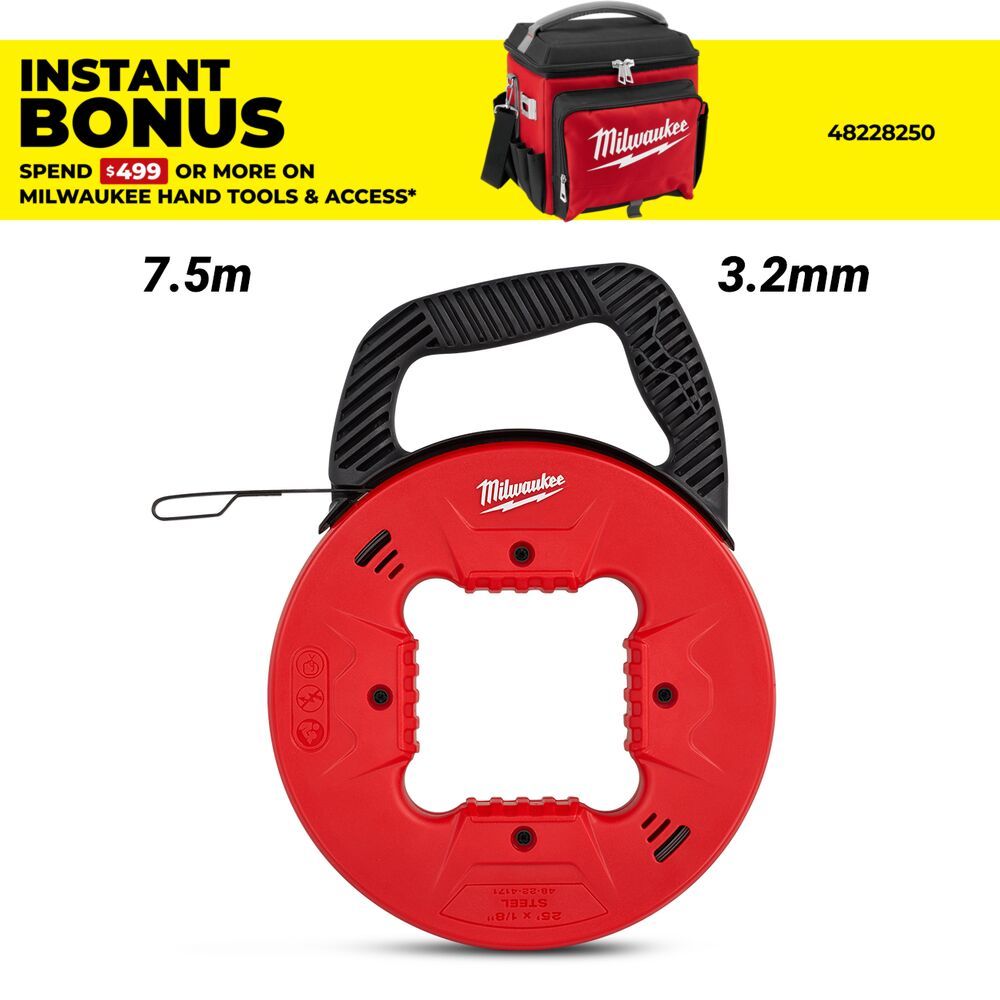 Milwaukee 48224171 7.5m 25ft 3.2mm Steel Fish Tape – image 1