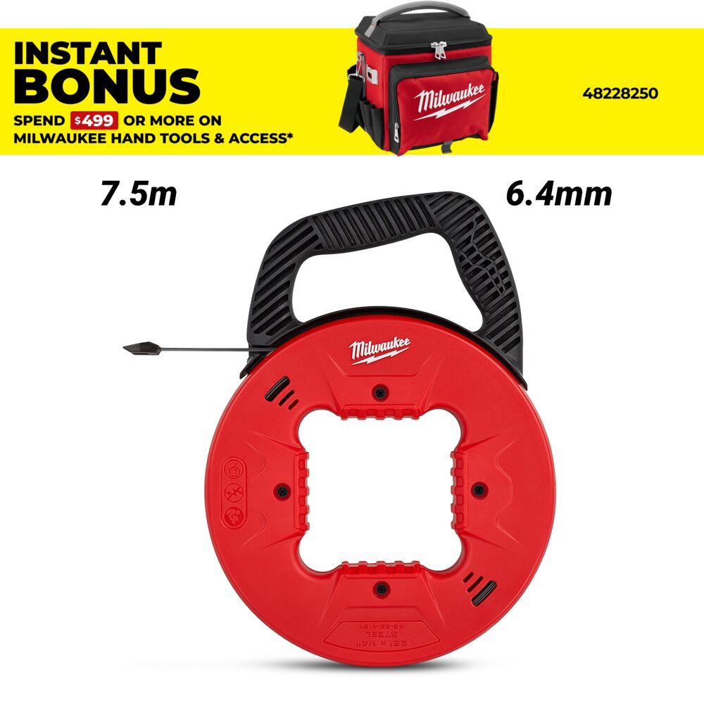 Milwaukee 48224181  7.5m 25ft 6.4mm Steel Fish Tape – image 1
