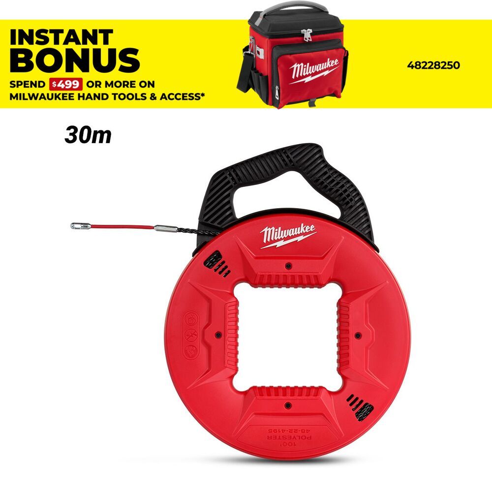 Milwaukee 48224195 30m 100ft Polyester Fish Tape Metal Leader – image 1
