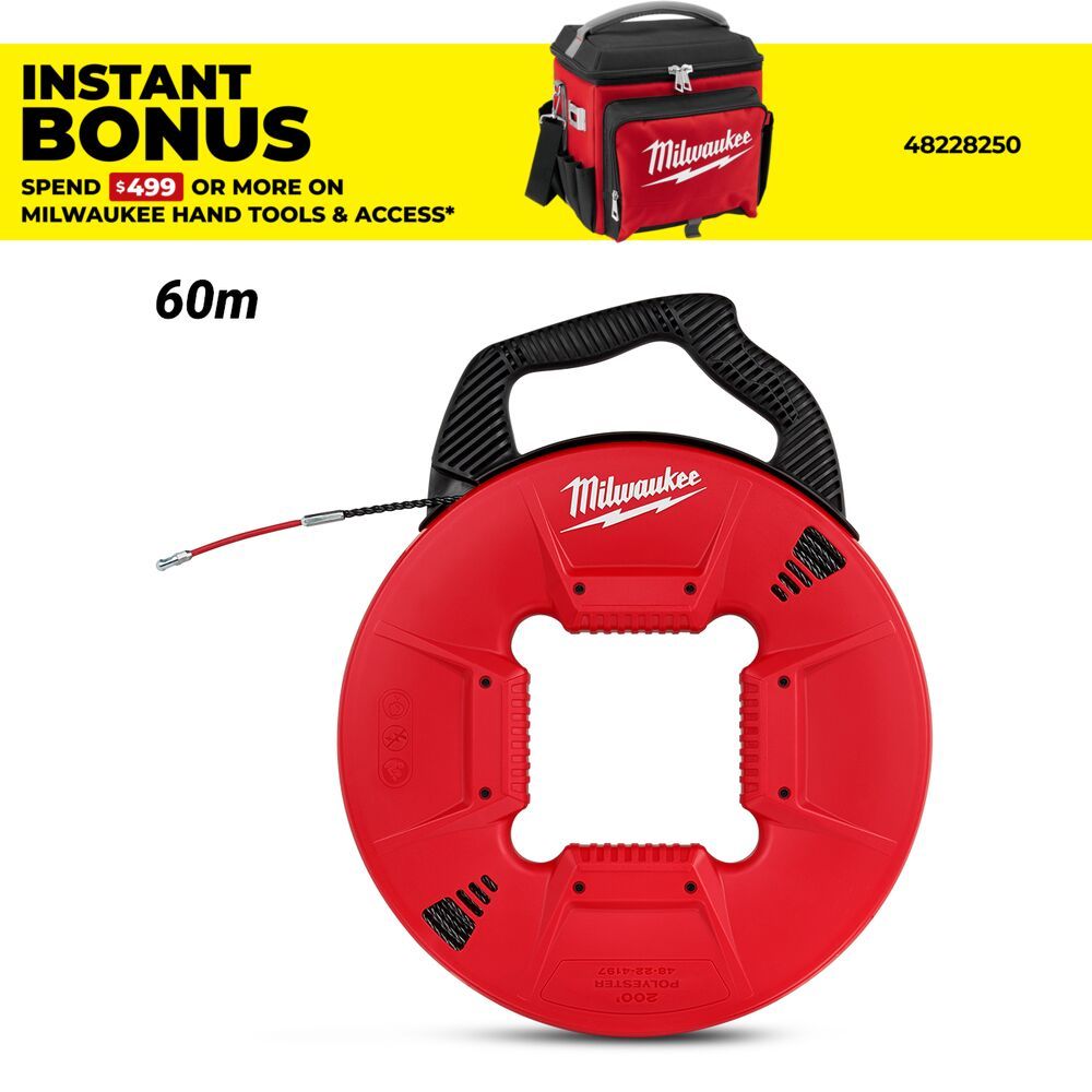Milwaukee 48224197 60m 200ft Polyester Fish Tape Metal Leader – image 1