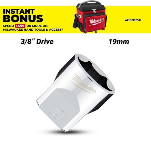 Milwaukee 45349089 3/8’’ Drive 19mm Metric 6-Point Standard Socket