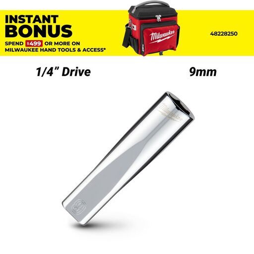 Milwaukee 45349047 1/4’’ Drive 9mm Metric 6-Point Deep Socket