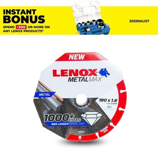 Lenox 1985494 180 x 22.2 x1.6mm Metal Max  Angle Grinder Cutoff Wheel