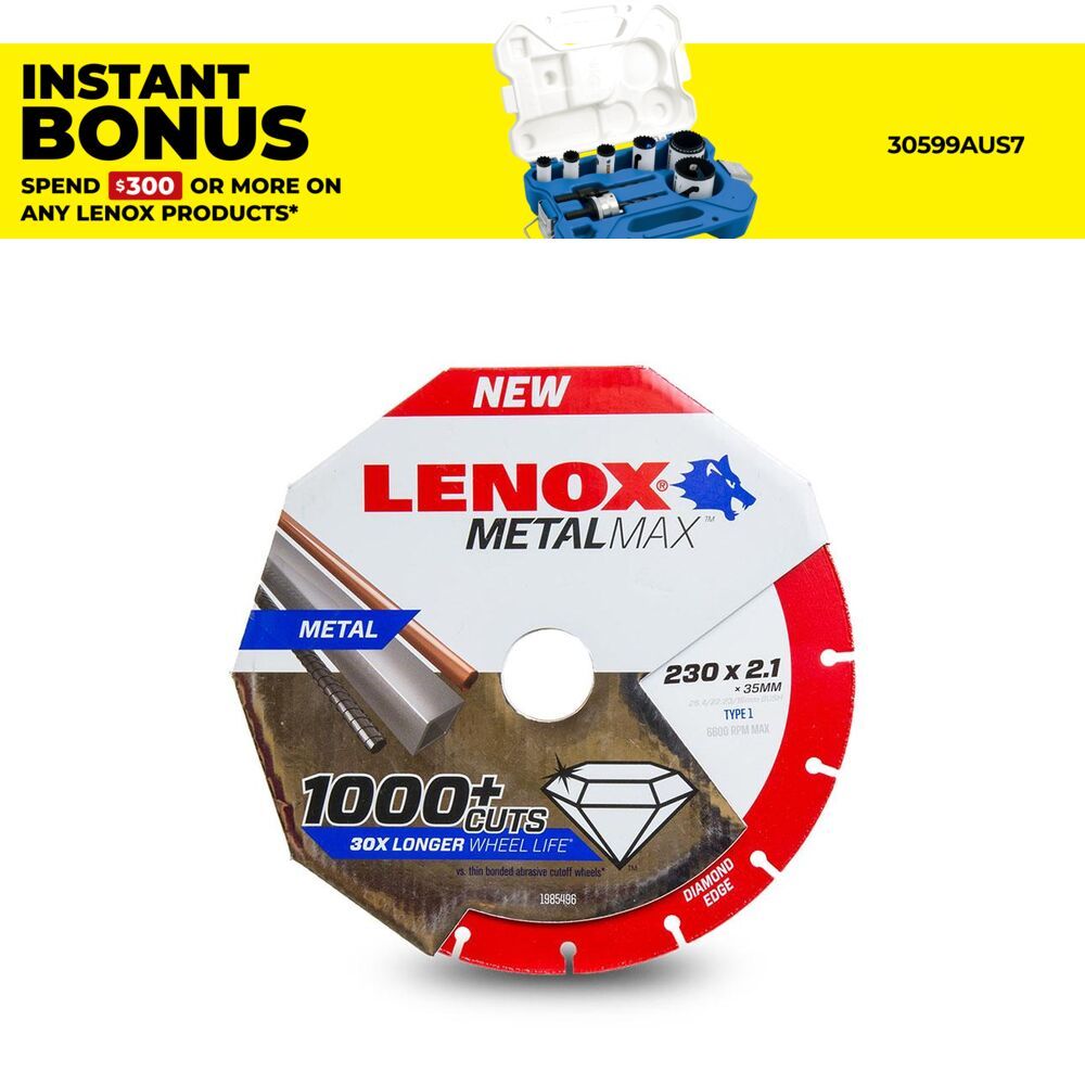 Lenox 1985496 230 x 35 x 2.1mm Metal Max Angle Grinder Cutoff Wheel – image 1