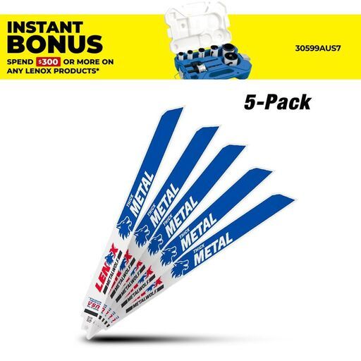 Lenox 2018412114R 5-Pack 305 x 25 x 1.8mm 12" 14TPI LAZER Reciprocating Saw Blade