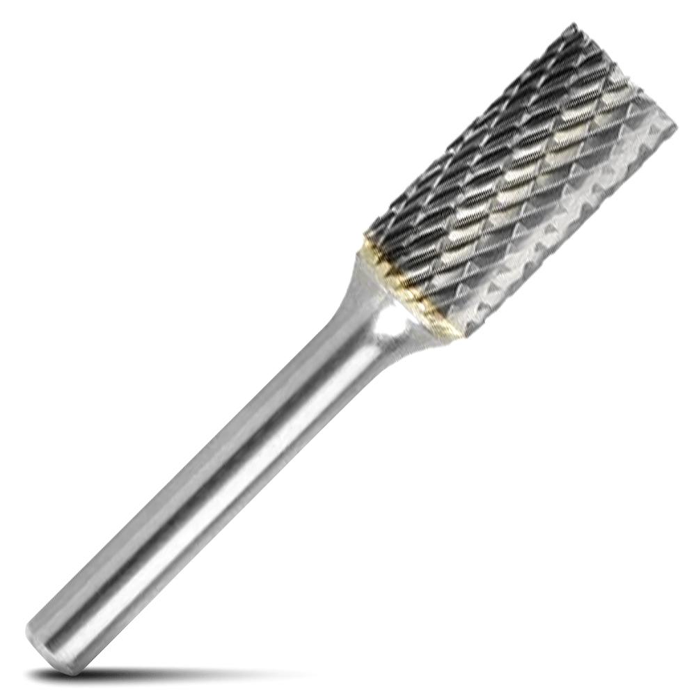Asieg Tool SB-3 Double Cut Cylinder Tungsten Carbide Burr - 1/4" Shank, 3/8" Cutter Diameter For Metal Grinding & Deburring