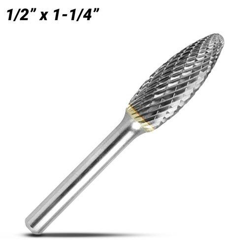 Bordo 6400-95225 1/2" x 1-1/4" 1/4" Shank Tungsten Carbide SH-5 Flame Shaped Double Cut Burr