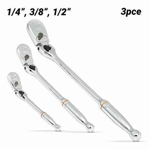 GEARWRENCH 81276T 3pce 1/4", 3/8", 1/2" Drive 90-Tooth Locking Flex Handle Ratchet Set