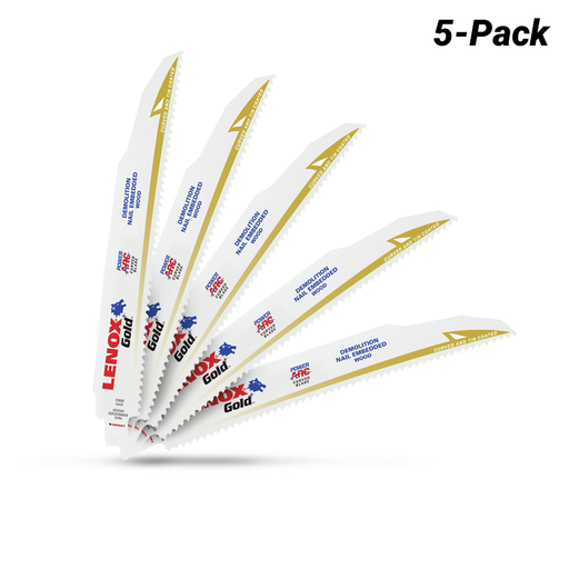 Lenox 21090966GR 5-Pack 290 x 50 x 25mm 9" 6TPI Gold Power Arc Reciprocating Saw Blade – image 2