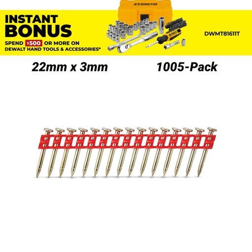 DeWalt DCN8903022 1005-Pack 22mm x 3.0mm Concrete Pins Suit DCN890
