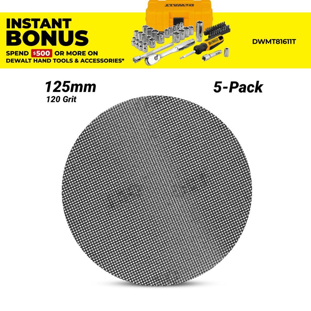 DeWalt DTM3105-QZ 5-Pack 125mm (5") 120 Grit Extreme Mesh ROS Sanding Disc – image 1