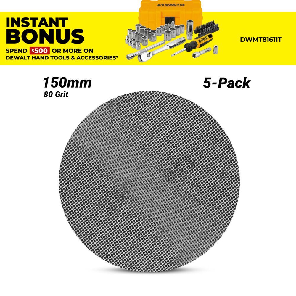 DeWalt DTM3123-QZ 5-Pack 150mm (6") 80 Grit Extreme Mesh ROS Sanding Disc – image 1