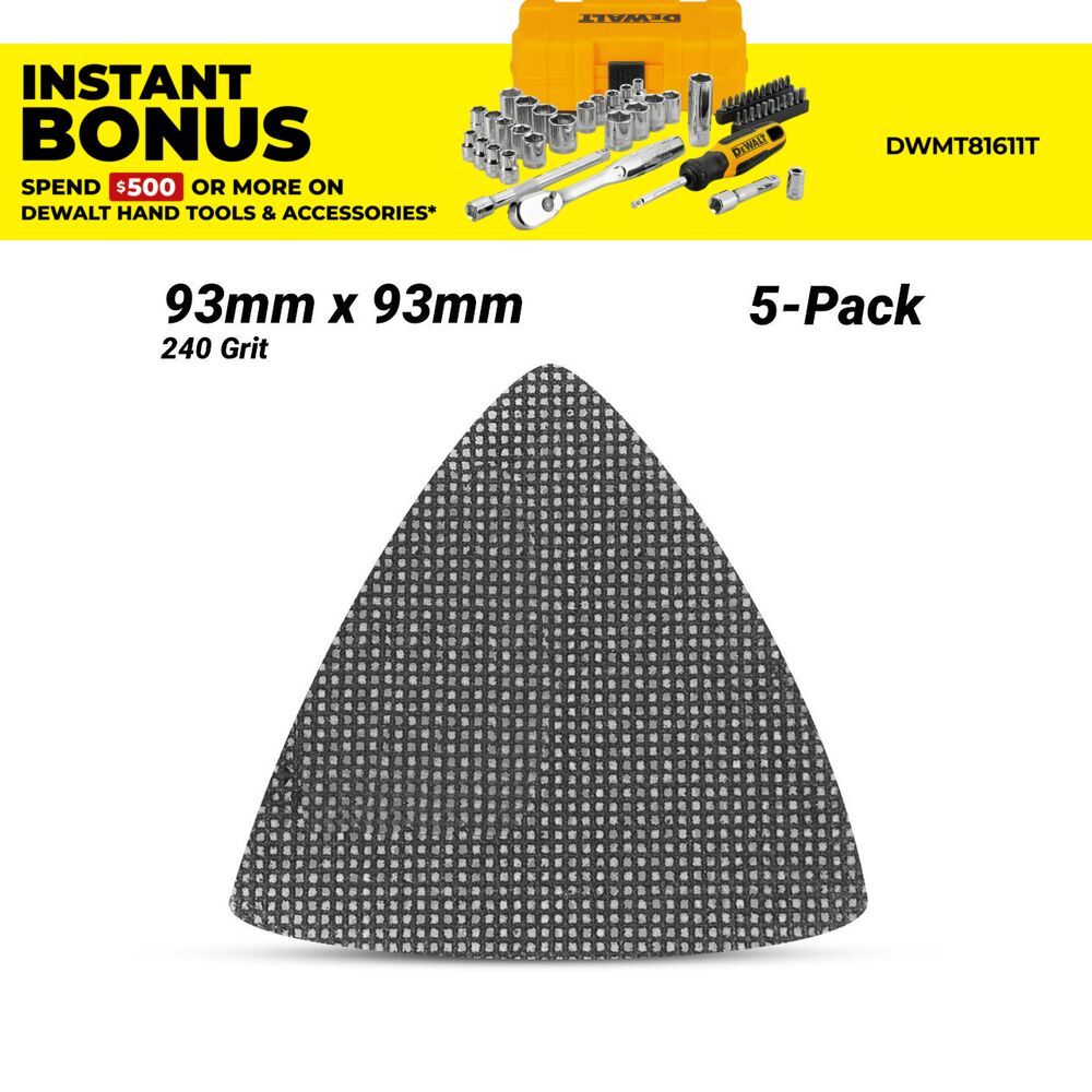 DeWalt DTM3095-QZ 5-Pack 93mm x 93mm 240 Grit Extreme Abrasive Mesh Detail/Multi Sanding Pad – image 1