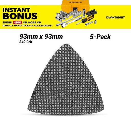 DeWalt DTM3095-QZ 5-Pack 93mm x 93mm 240 Grit Extreme Abrasive Mesh Detail/Multi Sanding Pad
