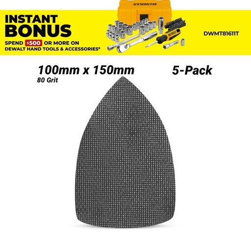 DeWalt DTM8553-QZ 5-Pack 100mm x 150mm 80 Grit Extreme Abrasive Mesh Delta Sanding Pad