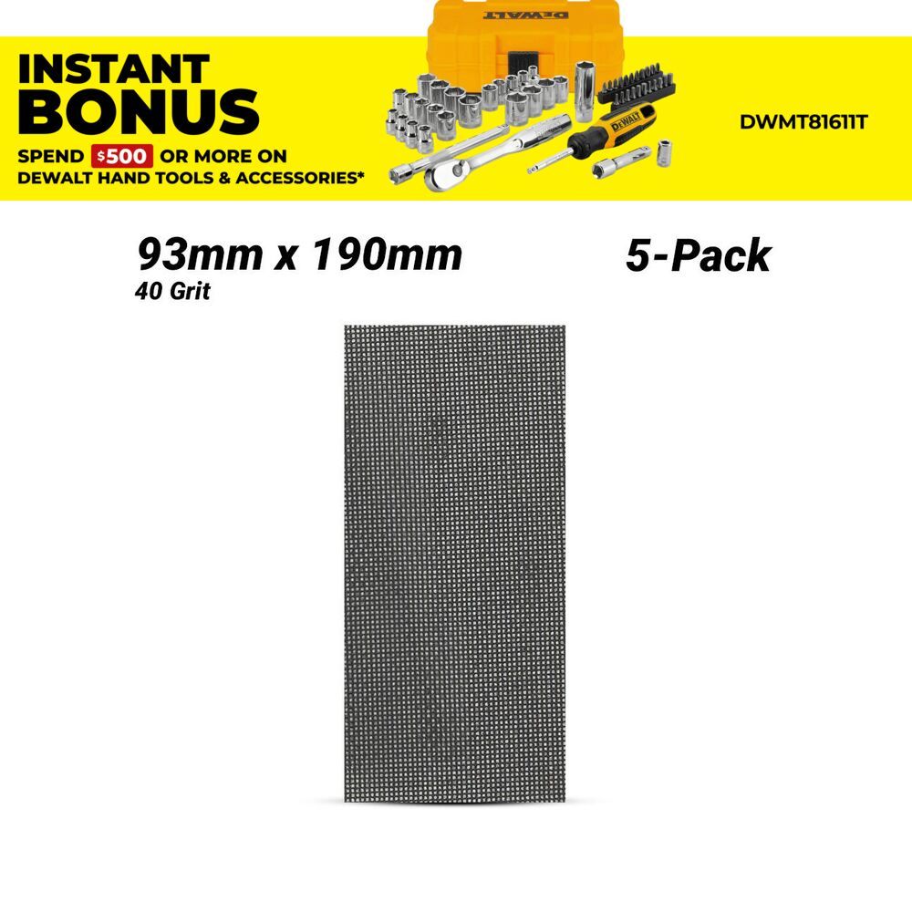 DeWalt DTM8655-QZ 5-Pack 93mm x 190mm 40 Grit Extreme Abrasive Mesh 1/3" Sheet – image 1
