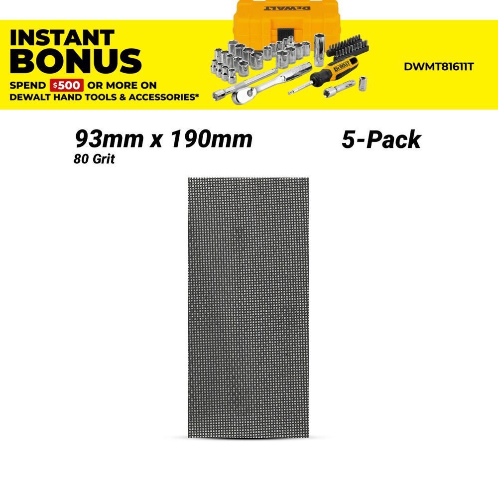 DeWalt DTM8621-QZ 5-Pack 93mm x 190mm 80 Grit Extreme Abrasive Mesh 1/3" Sheet – image 1