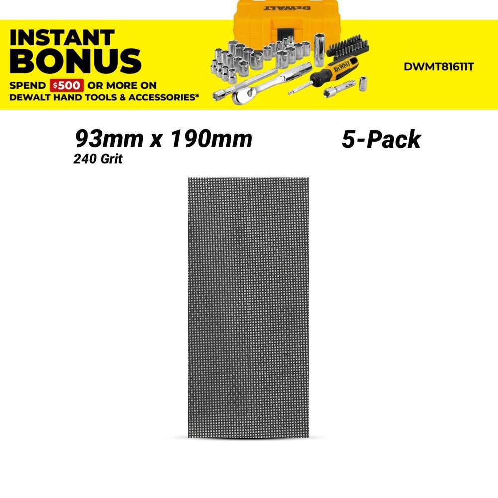 DeWalt DTM8624-QZ 5-Pack 93mm x 190mm 240 Grit Extreme Abrasive Mesh 1/3" Sheet – image 1