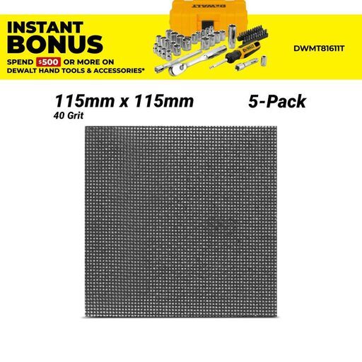 DeWalt DTM8663-QZ 5-Pack 115mm x 115mm 40 Grit Extreme Abrasive Mesh 1/4" Sheet