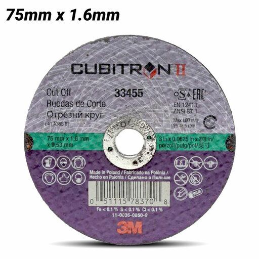 3M 7100032583 (33455) 75mm X 1.6mm Cubitron II Cut-Off Wheel
