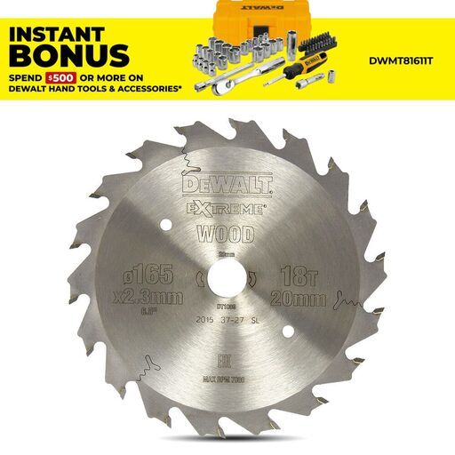 DeWalt DT1089-QZ 165mm (6.5")18T Extreme Workshop FTG Circular Saw Blade