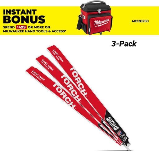 Milwaukee 48005363 3-Pack 300mm (11") 7TPI The Torch with Nitrus Carbide Reciprocating Saw Blades