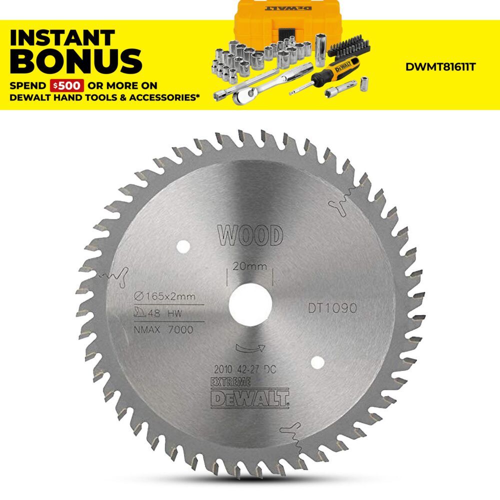 DeWalt DT1090-QZ 165mm (6.5") 48T Extreme Workshop ATB Saw Blade – image 1