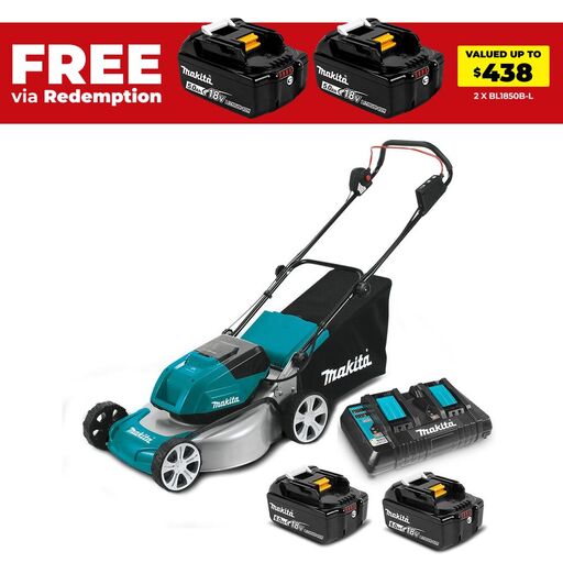 Makita DLM464PG2 36V (18V x 2) 6.0Ah Li-ion Cordless Brushless 460mm (18") Lawn Mower Combo Kit