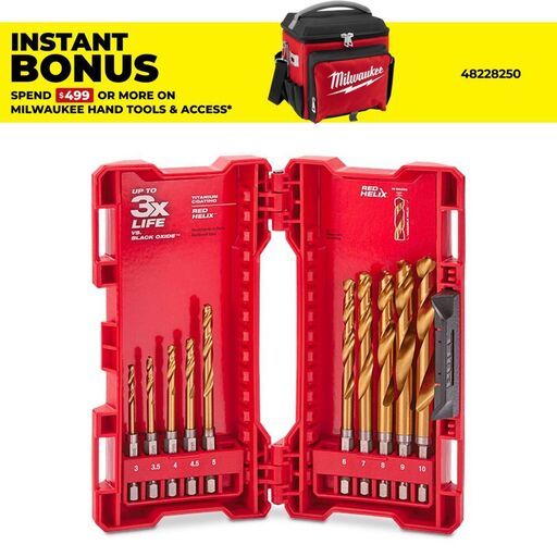 Milwaukee 48894859 10pce SHOCKWAVE™ RED HELIX™ Titanium Drill Bit Kit