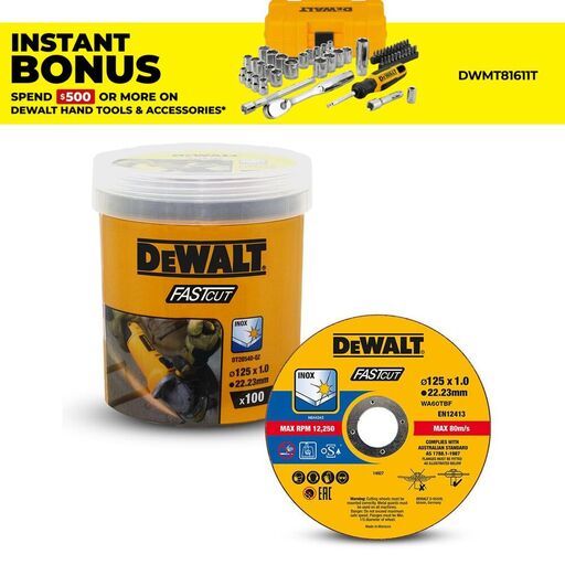 DeWalt DT20540-QZ 100-Pack 125mm x 1mm x 22.23mm High Performance FASTCUT Thin Bonded Discs