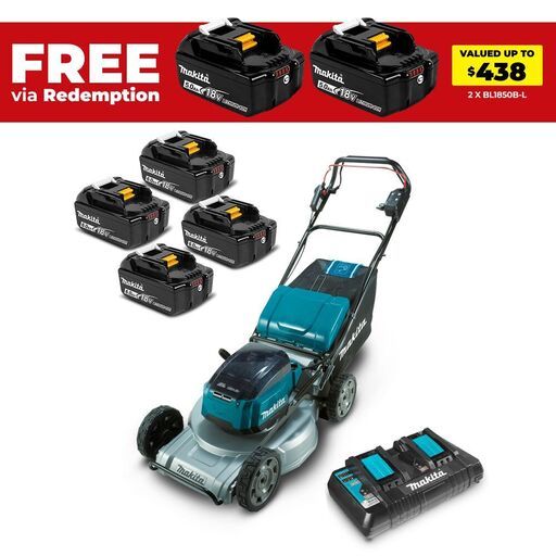 Makita DLM537PG4X 36V (18V x 2) 6.0Ah Li-ion Cordless Brushless 534mm (21") Self-Propelled Lawn Mower Combo Kit